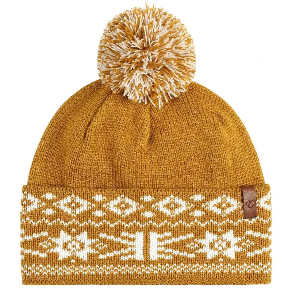 Obermeyer Beanie Nordic Pom Cortado Mustard Yellow White Fair Isle Unisex Winter